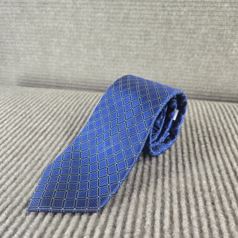 Perry Ellis Mens Blue Geometric Diamond Silk Necktie